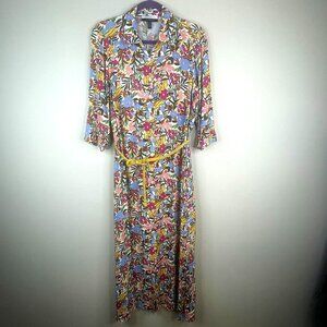 Eloquii Floral Midi Dress Womens 14 Belted Art To Wear Cottagecore Preppy Modest